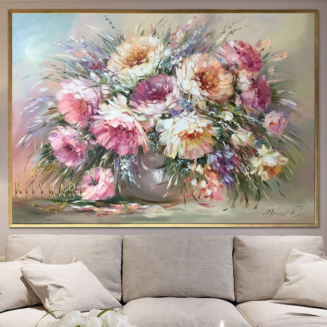 Pink Peony Pastel Bouquet Oil Painting Soft Floral Wall Art Poster