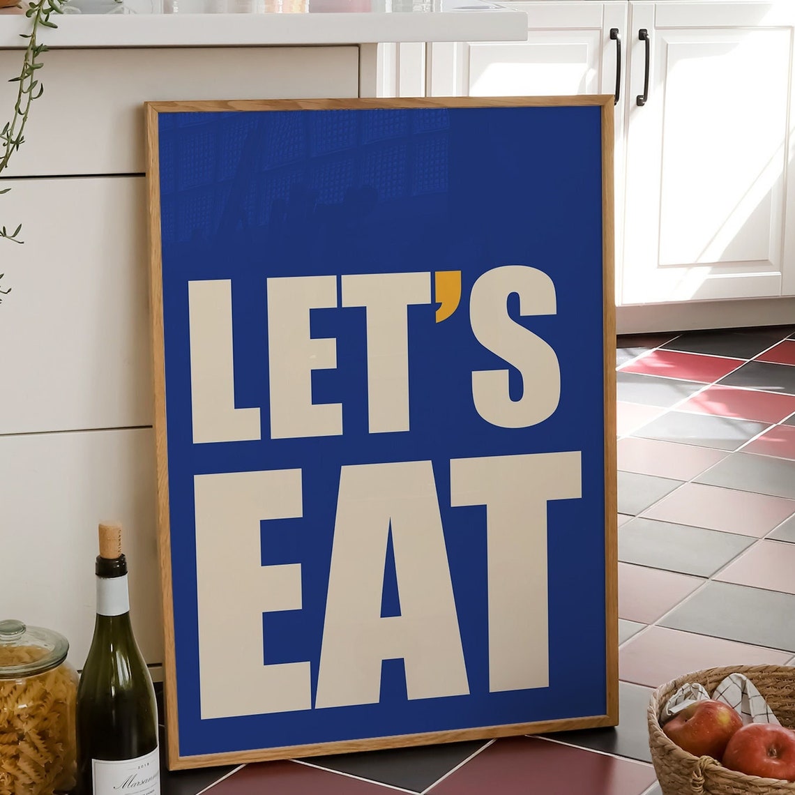 Lets Eat Royal Blue Bold Trendy Kitchen Typography Wall Poster