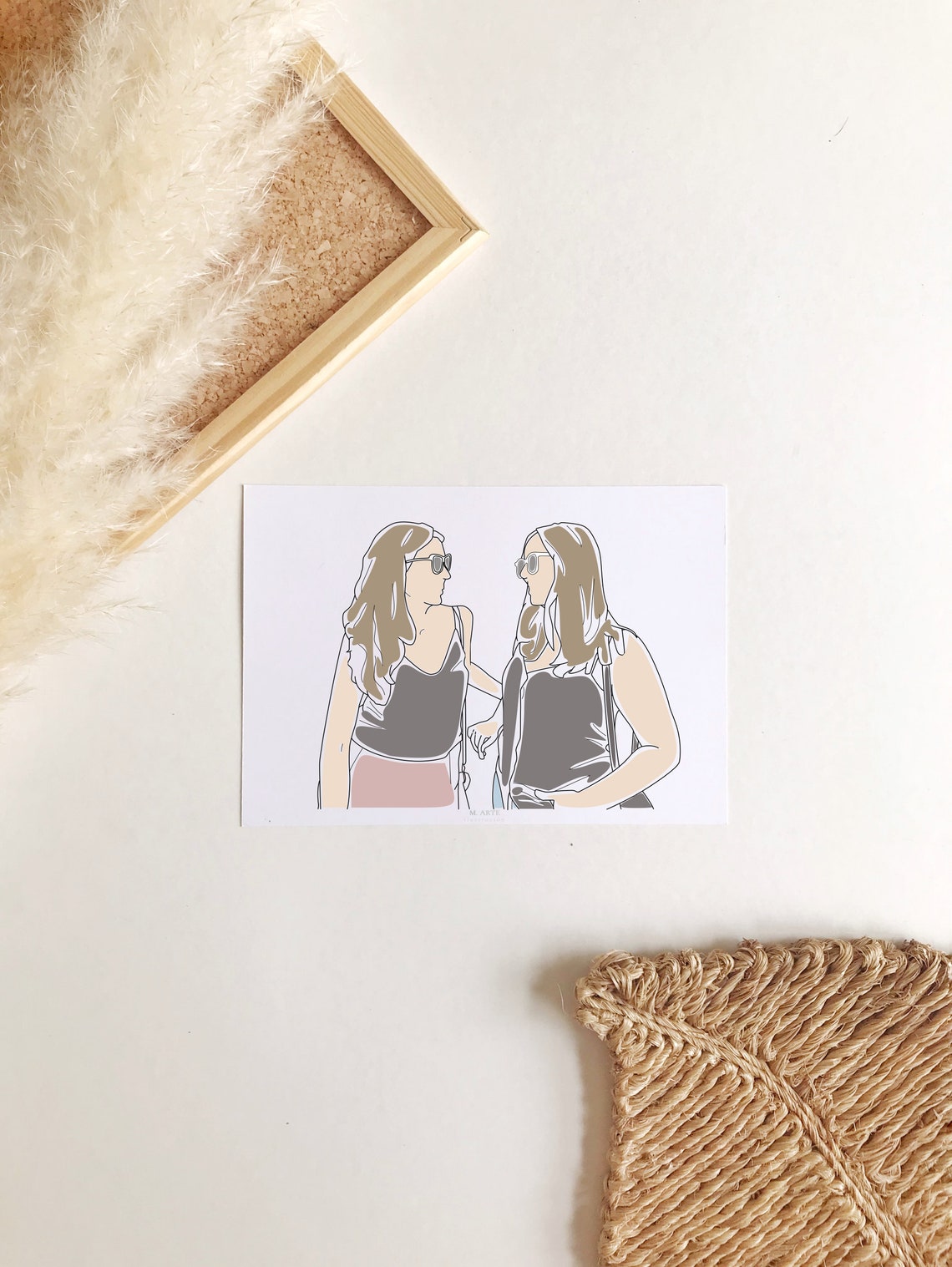 Faceless Friends Group Pastel Illustration Custom From Photo Poster - Image 2