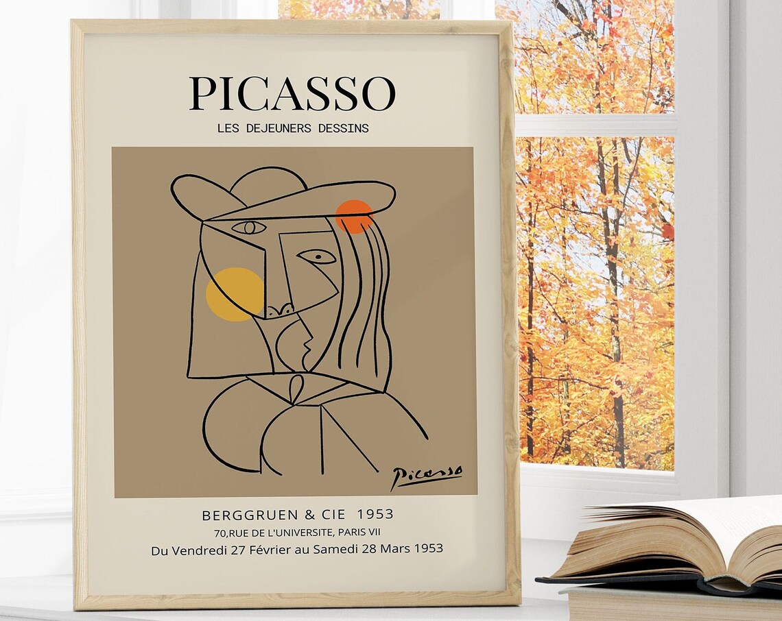 Picasso Line Sketch Exhibition Paris 1953 Cubist Face Art Poster
