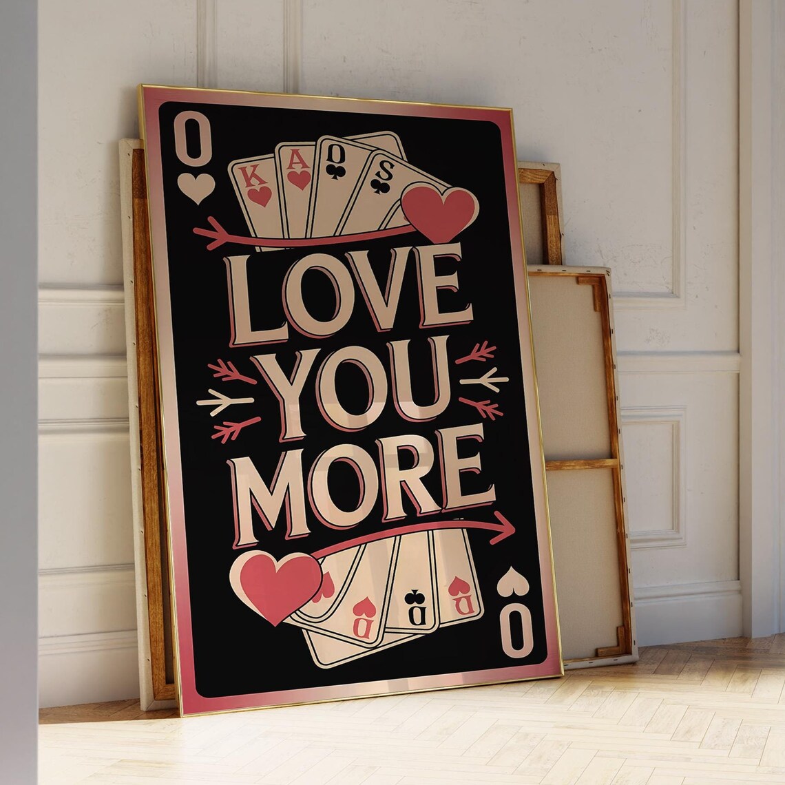 Love You More Queen Of Hearts Playing Card Retro Valentine Poster