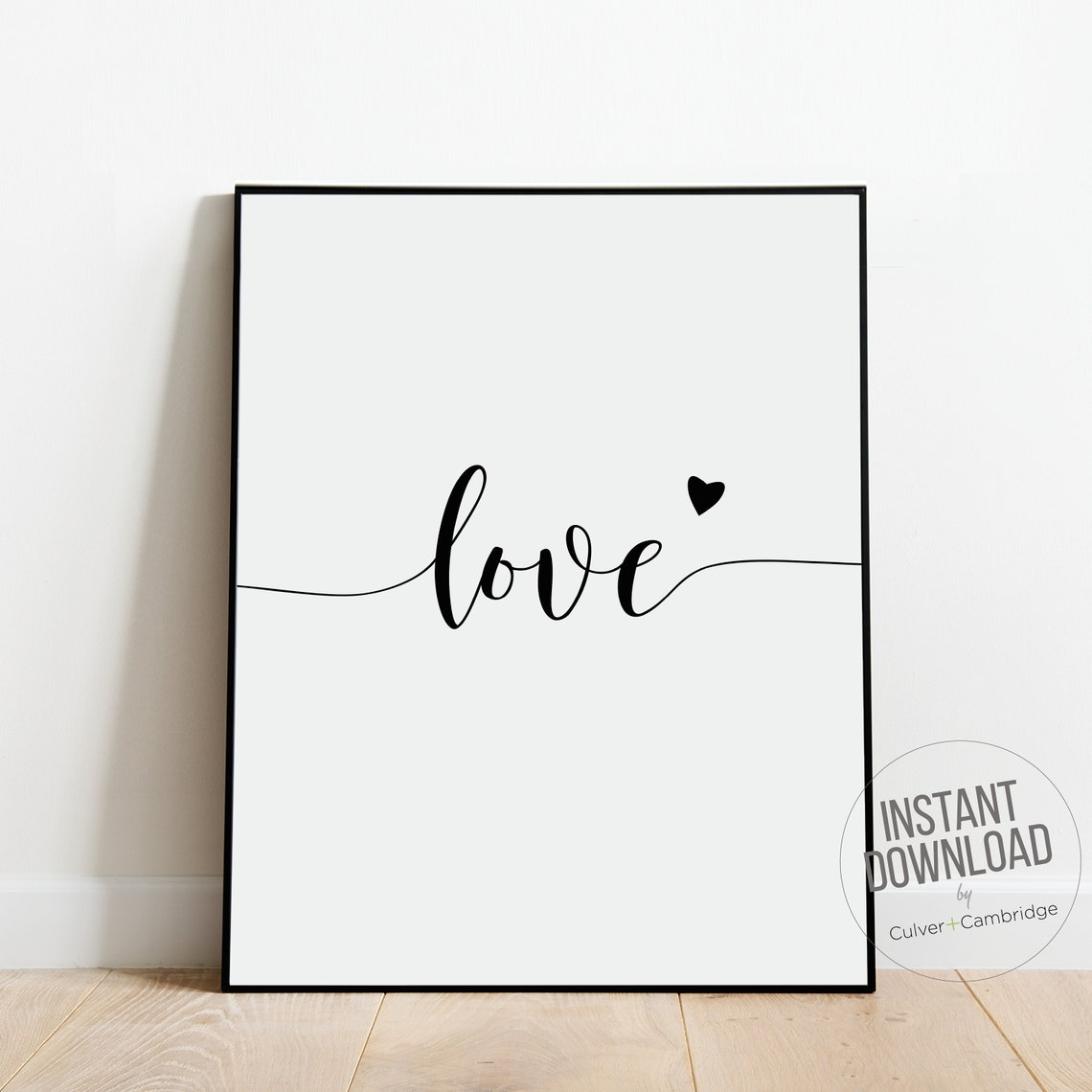 Love Script Heart Minimalist Poster Wedding Anniversary Gift Art - Image 2