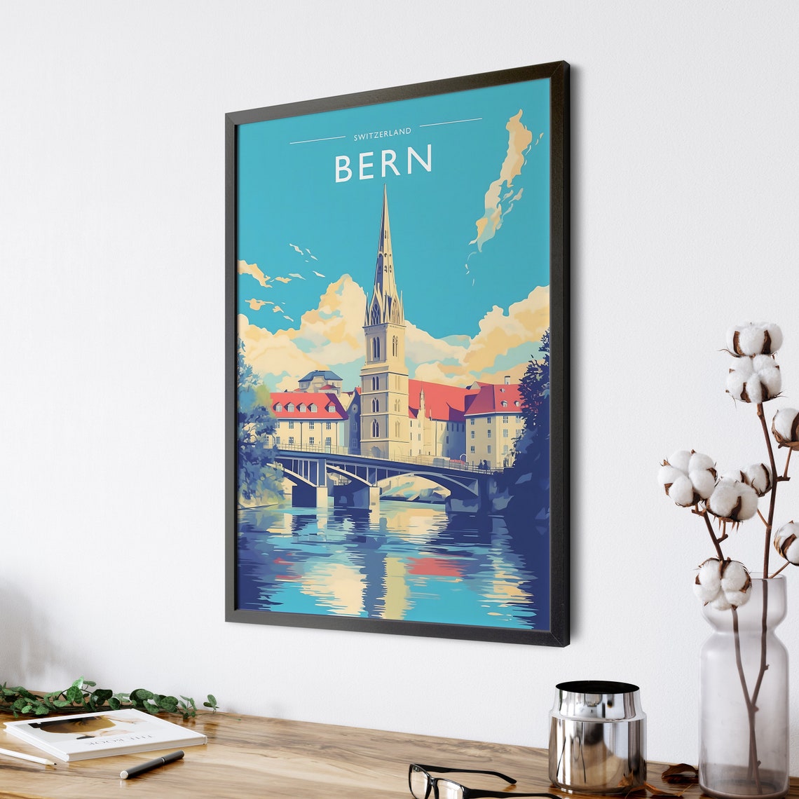 Bern Switzerland Cathedral Spire Old Town River Travel Poster - Image 4