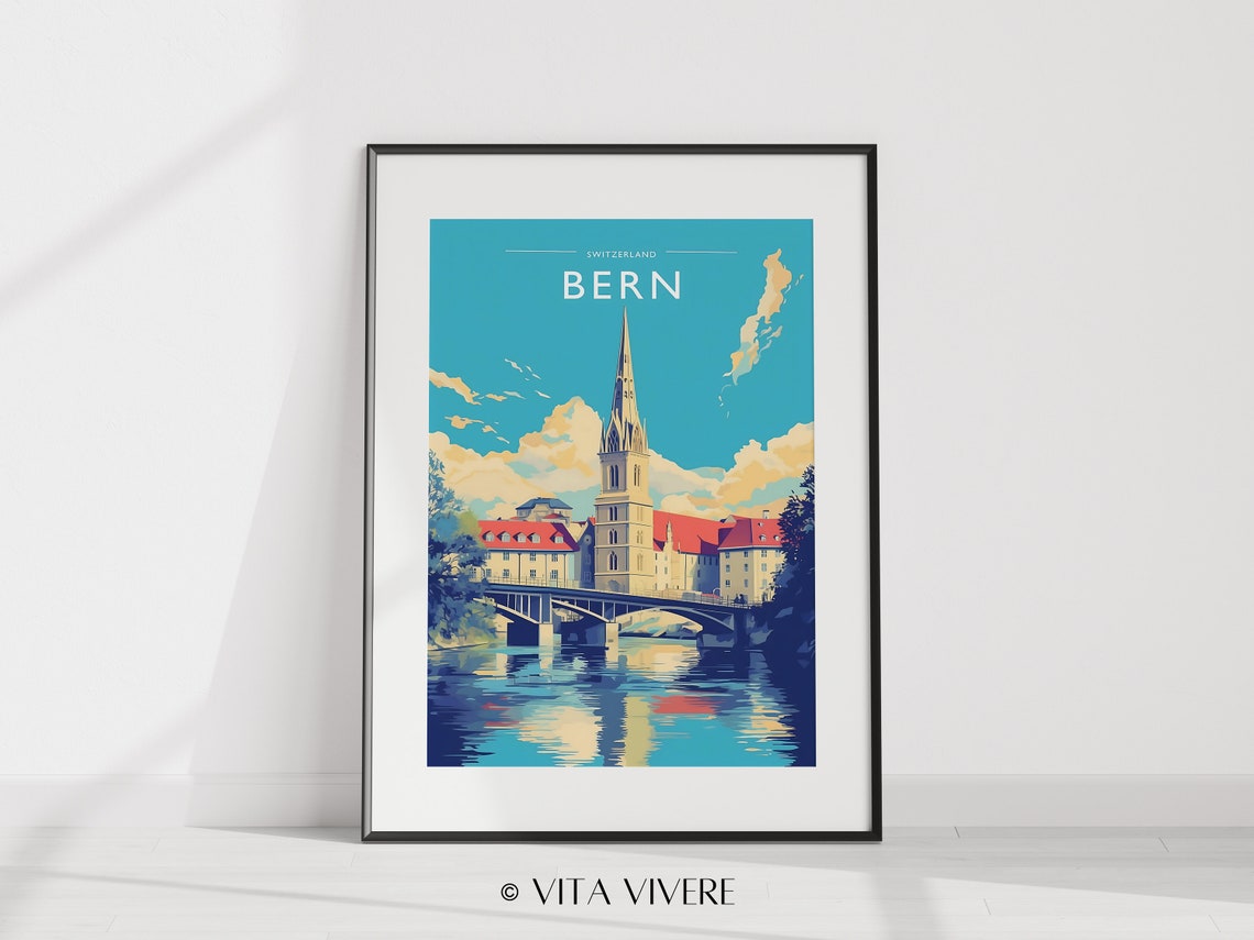 Bern Switzerland Cathedral Spire Old Town River Travel Poster - Image 2