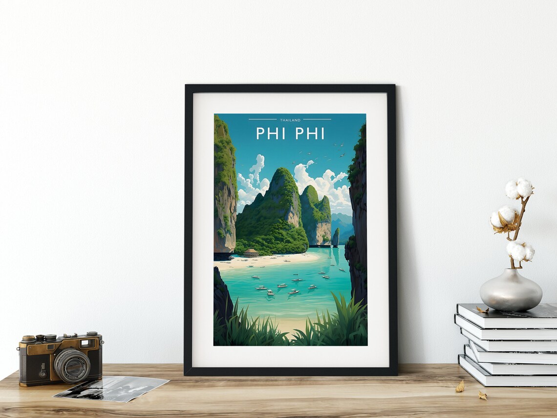Phi Phi Islands Travel Print Art Phi Phi Travel Art Gift Phi Phi Islands Travel Poster Art Thailand Artwork Thailand Wall Hanging Travel Art - Image 3