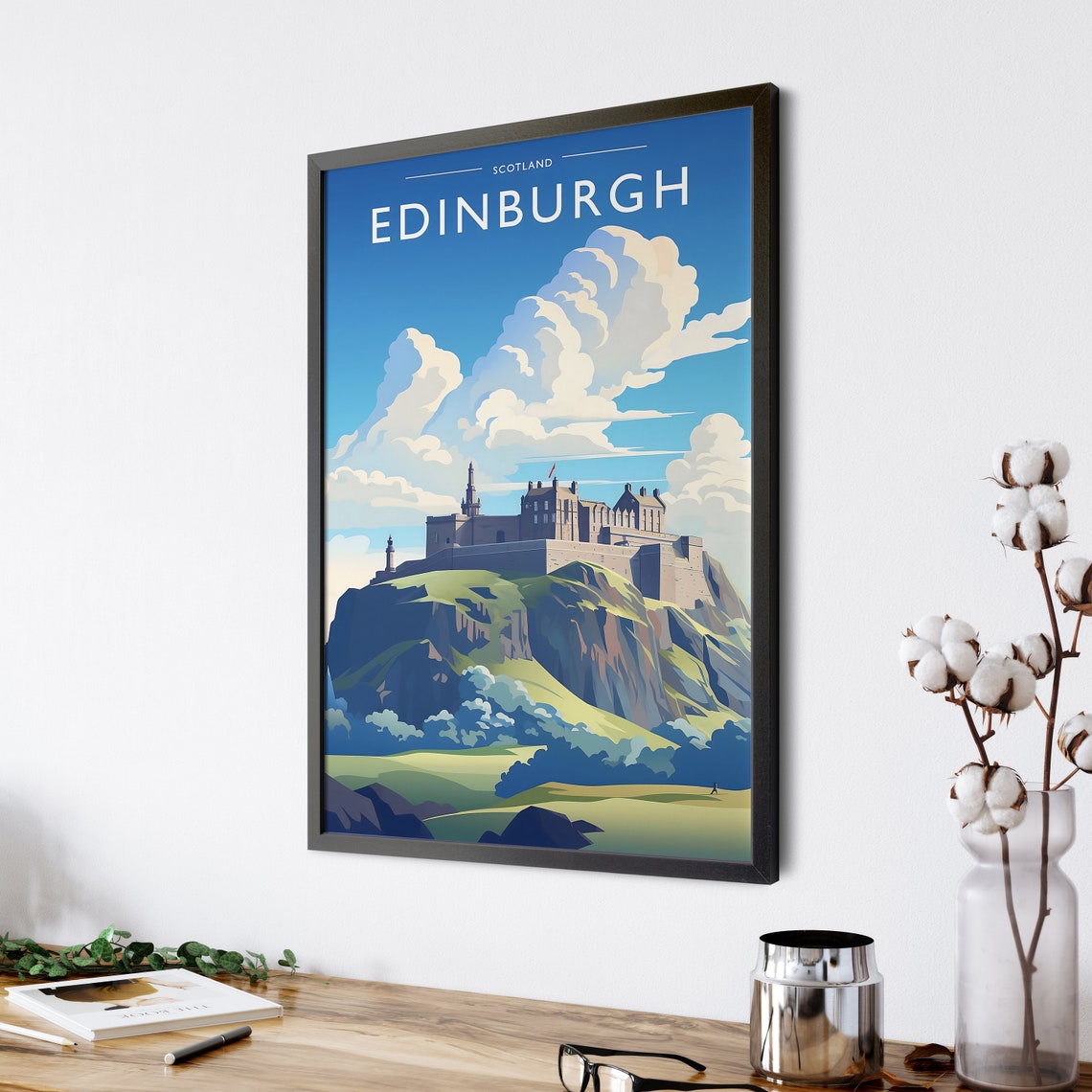Edinburgh Scotland Castle On Rocky Crag Skyline Travel Poster - Image 4