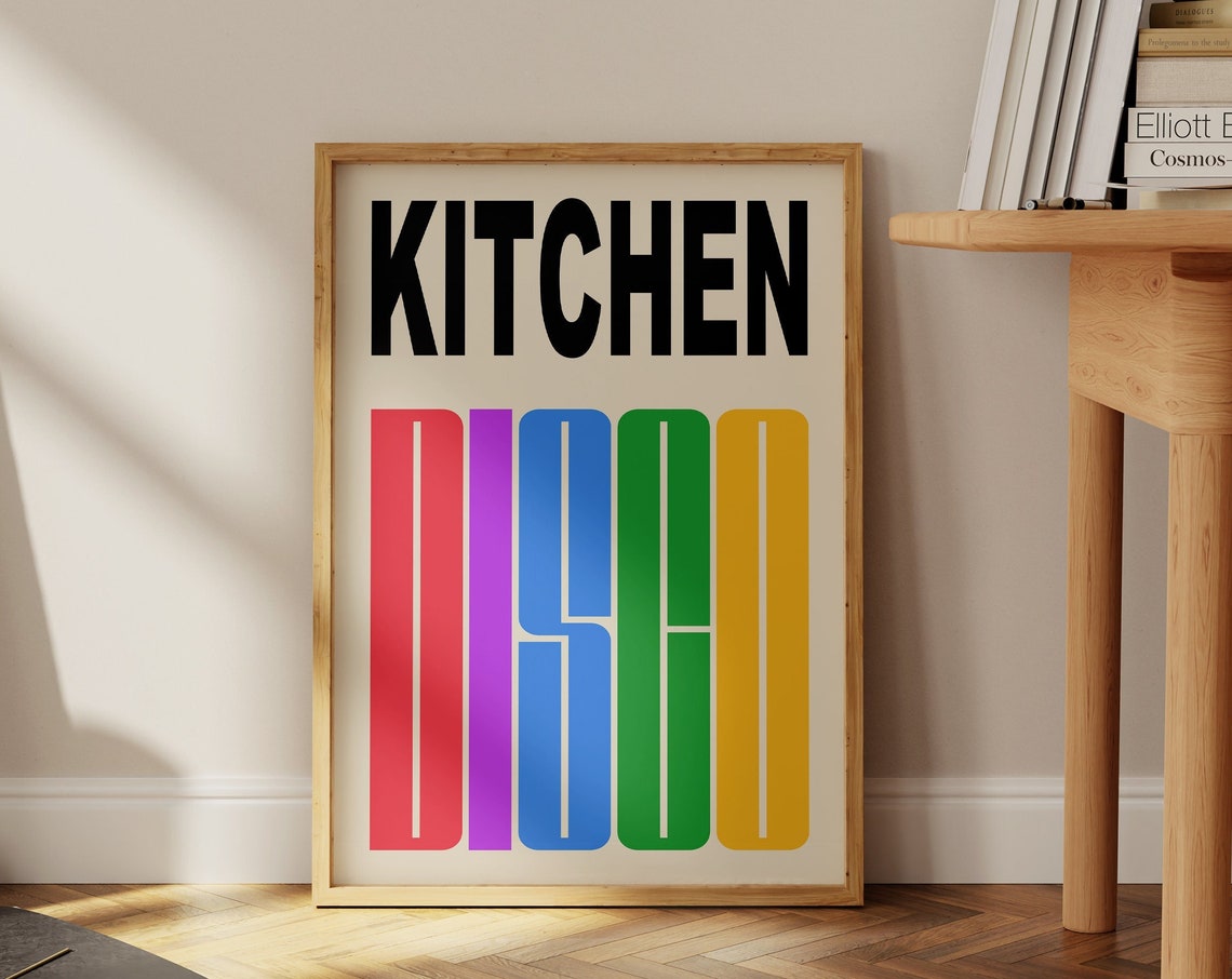 Kitchen Disco Pink Bold Retro Typography Fun Kitchen Wall Poster - Image 2