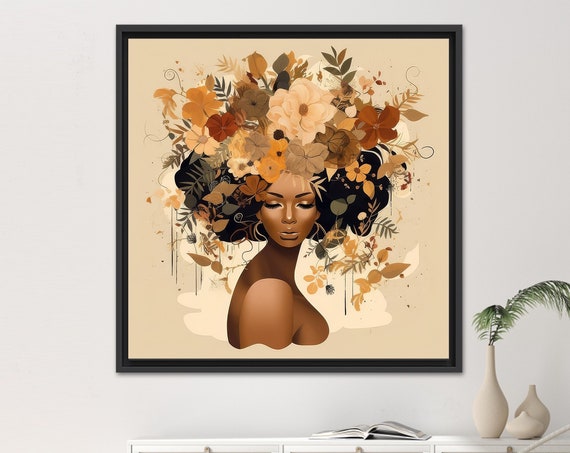 Floral African Woman Art Boho Canvas Print Bedroom Wall Decor