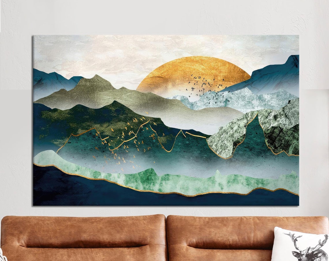 Abstract Mountain Canvas Art Boho Decor Minimalist Wall