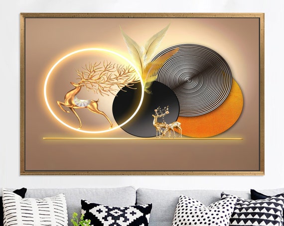Golden Deer Canvas Art Abstract Geometric Wall Decor