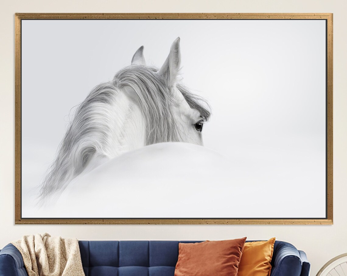 White Horse Minimalist Portrait Serene Elegant Equine Art Poster