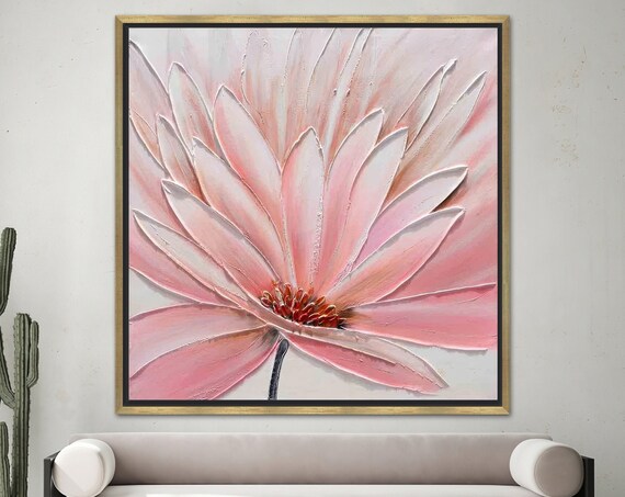 Pink Flower Impasto Textured Petals Modern Floral Art Poster