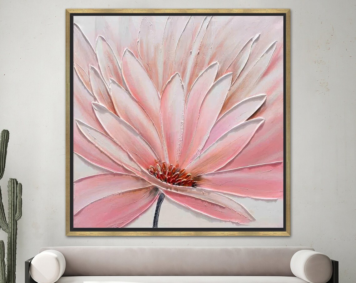 Pink Flower Impasto Textured Petals Modern Floral Art Poster