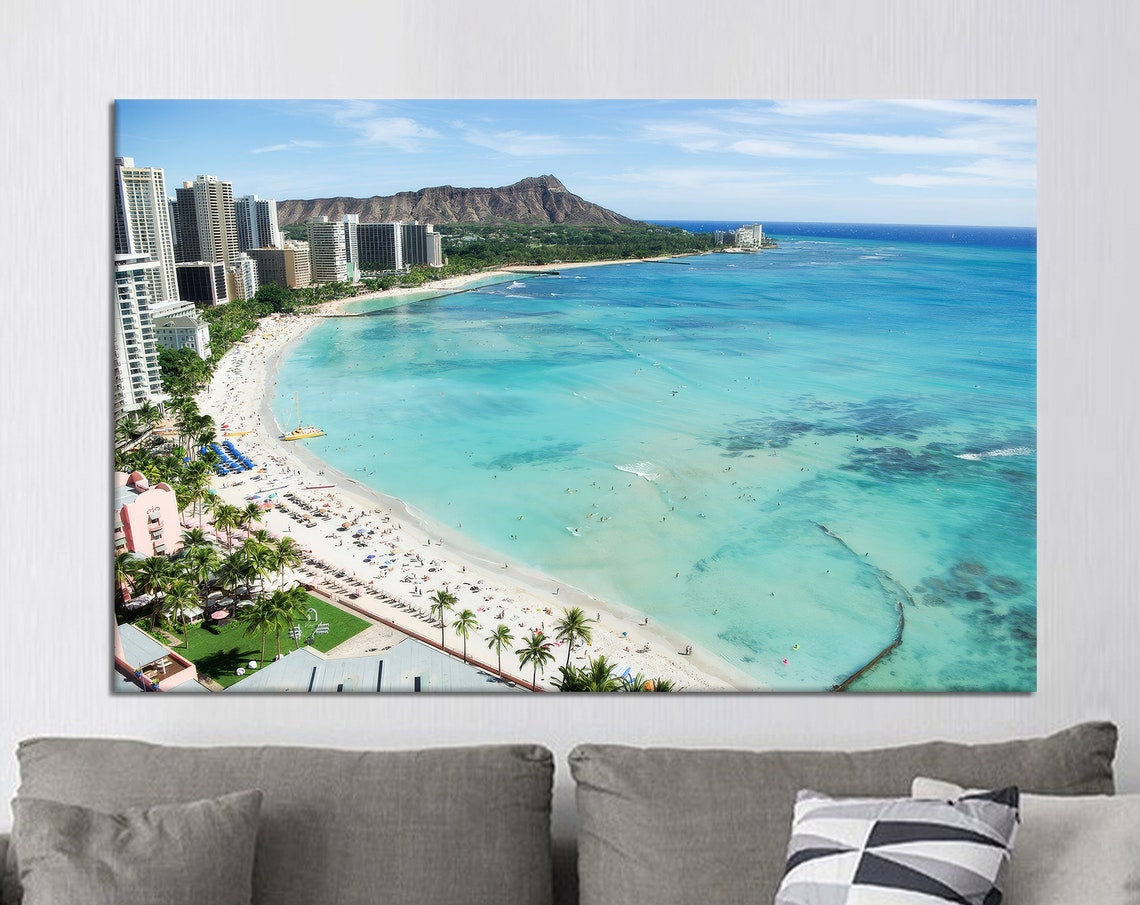 Tropical Beach Canvas Art Waikiki Ocean View Framed Wall Decor