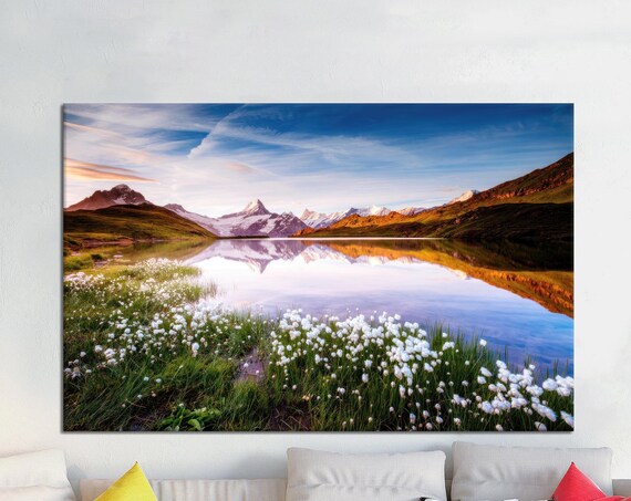 Alpine Lake Sunrise Snowcapped Mountain Reflection Landscape Print