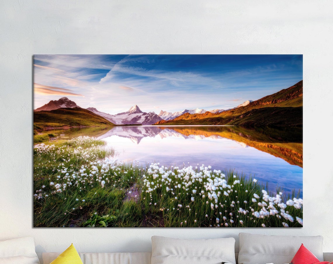 Alpine Lake Sunrise Snowcapped Mountain Reflection Landscape Print