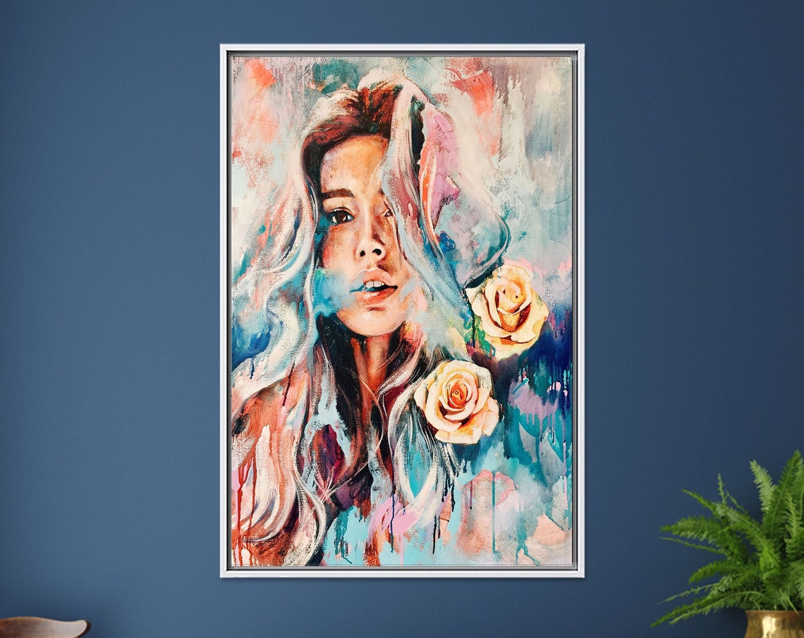 Abstract Woman With Roses Painterly Portrait Floral Art Poster