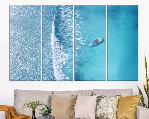 Aerial Ocean Boat Turquoise Coast Four Panel Beach Seascape Poster