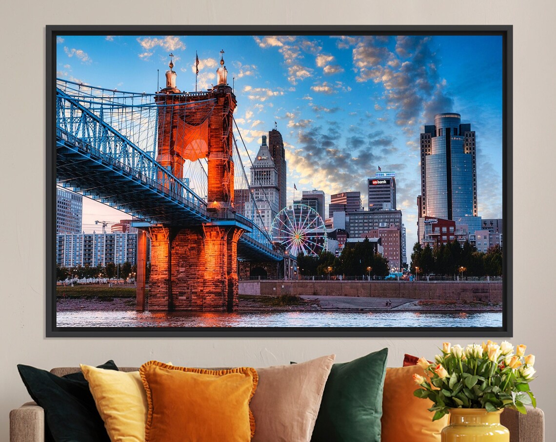 Cincinnati Bridge Canvas Art Cityscape Wall Decor