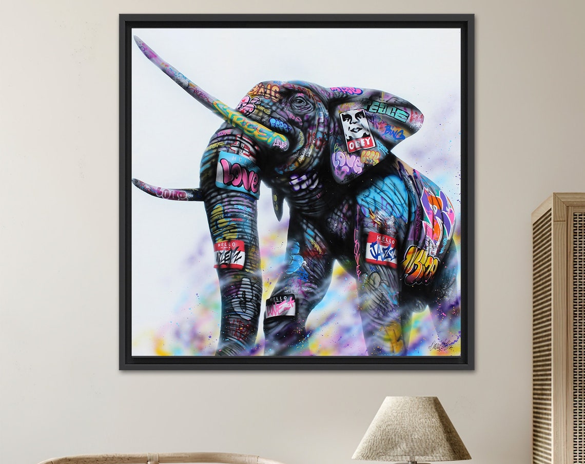 Elephant Graffiti Art Abstract Framed Canvas Print