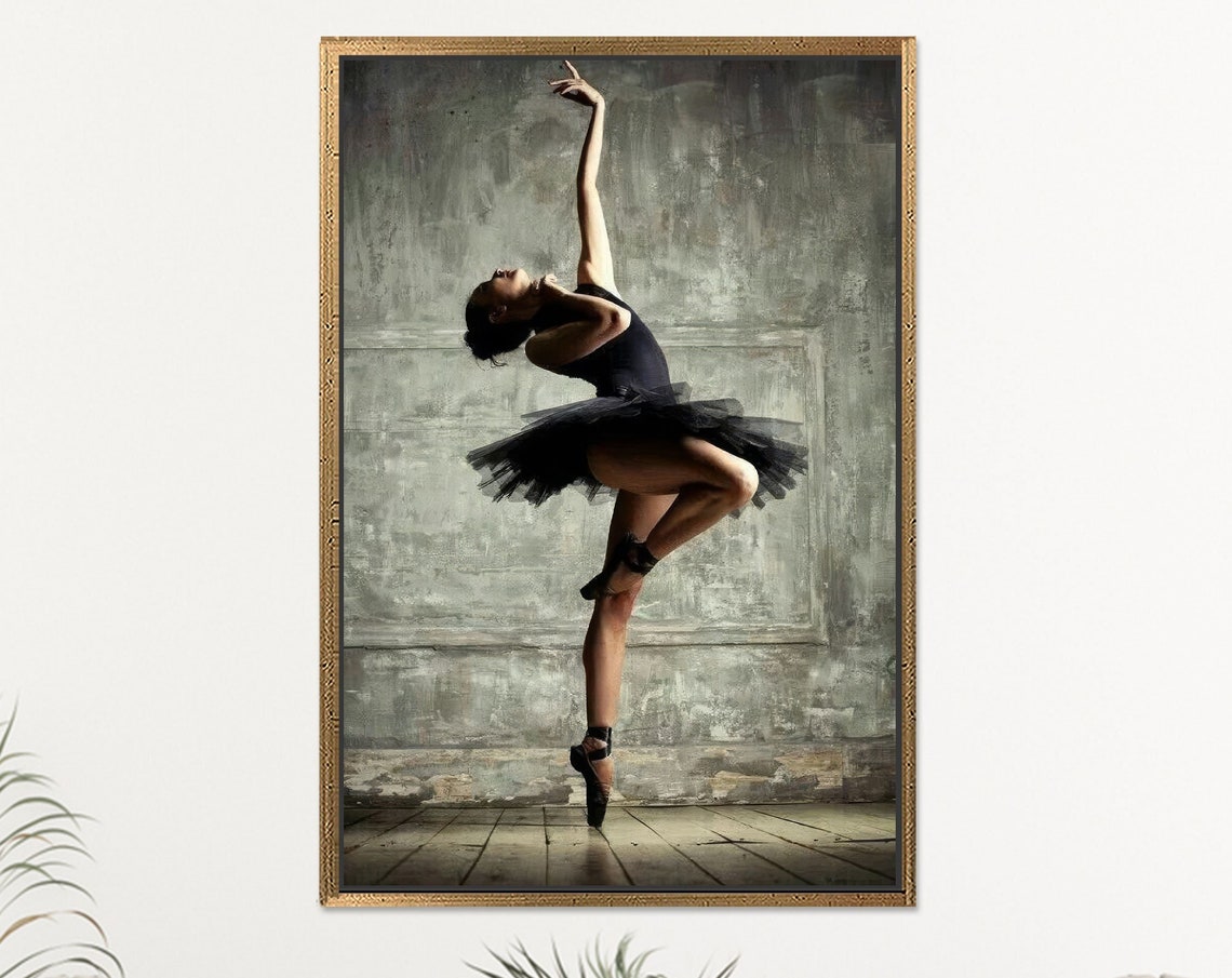 Ballerina Black Tutu Dramatic Dance Pose Studio Photography Poster