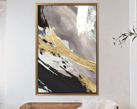 Gray And Gold Abstract Canvas Wall Art Modern Home Decor