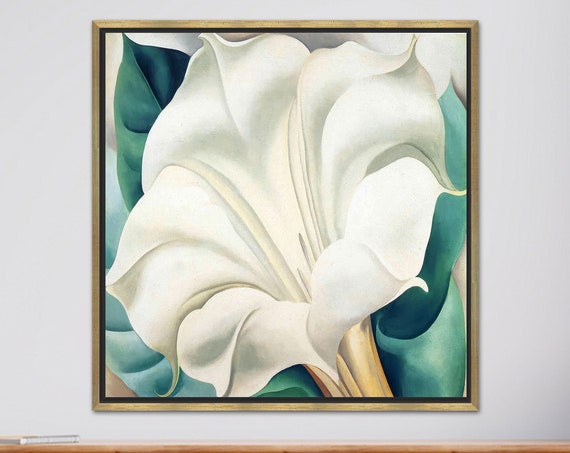 Abstract White Flower Canvas Art Modern Floral Wall Decor