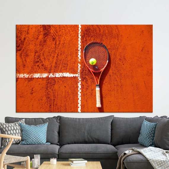 Tennis Racket Canvas Art Orange Sport Room Decor
