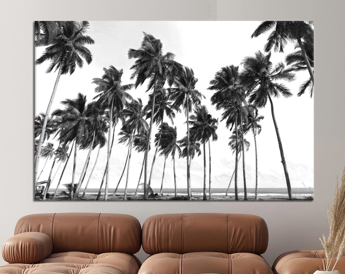 Black And White Palm Tree Art Print, Coastal Decor
