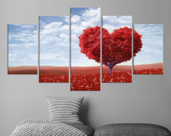 Heart Tree Canvas Print Red Abstract Wall Decor Valentines Gift
