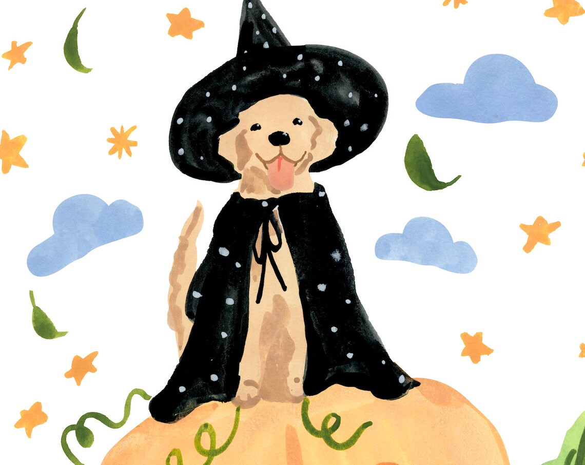 Witch Dog Halloween Illustration Art Print - Image 3
