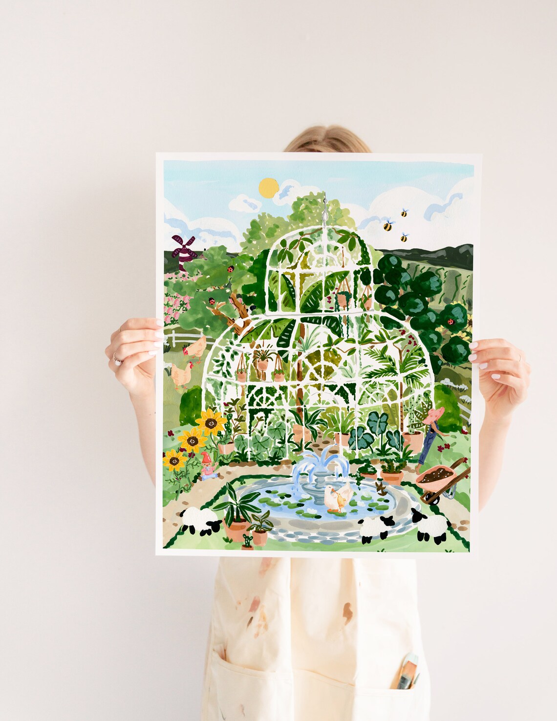 Greenhouse Garden Watercolor Art Print, Botanical Animals - Image 2