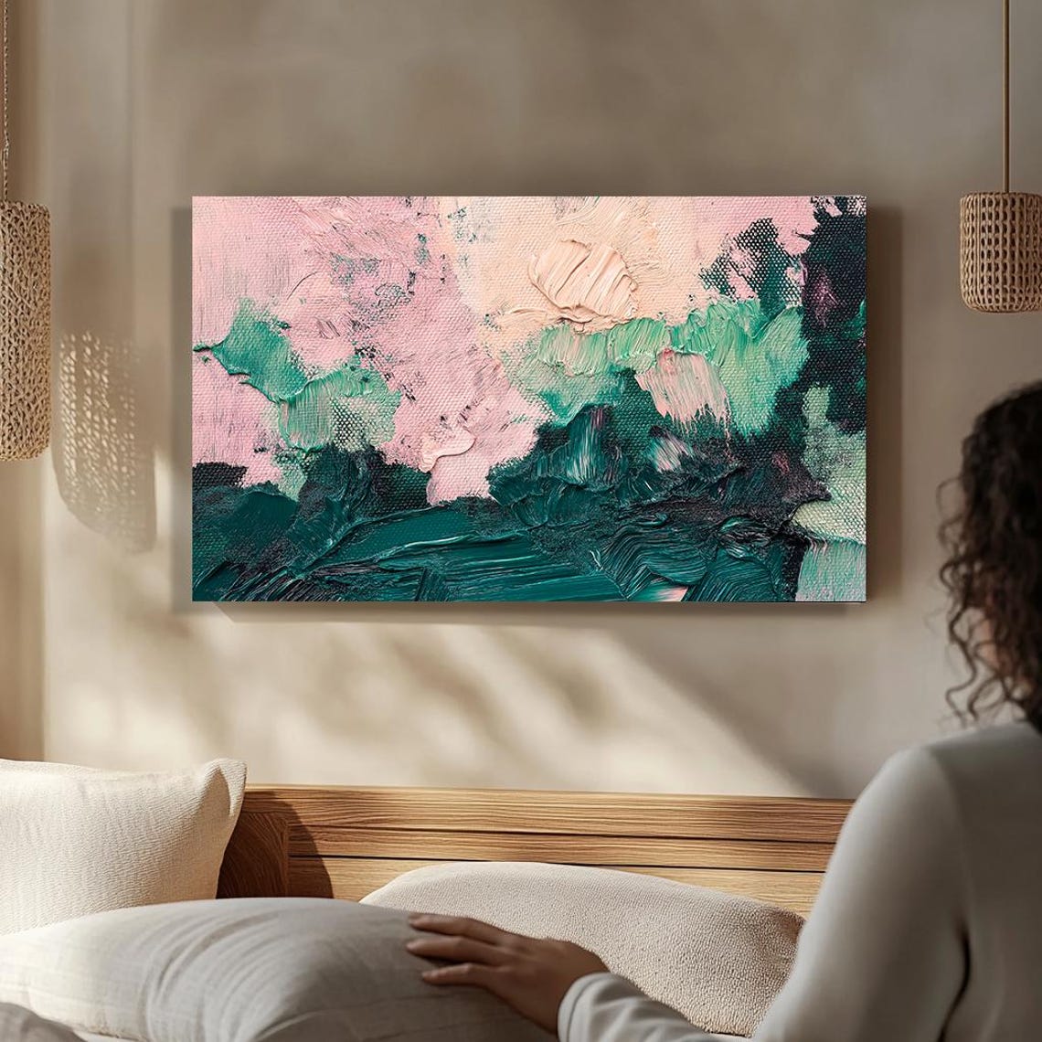 Pastel Pink Green Abstract Landscape Textured Minimalist Wall Poster - Image 5