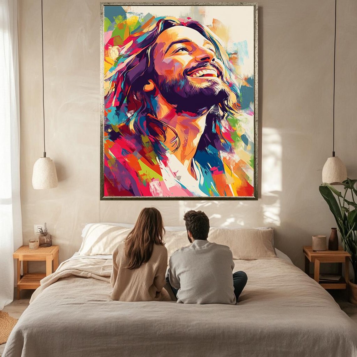 Joyful Laughing Jesus Colorful Pop Art Portrait Rainbow Brushwork Poster - Image 2