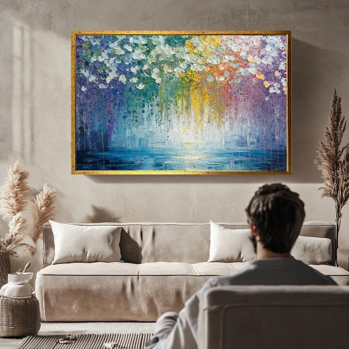Rainbow Dripping Paint Abstract Textured Colorful Modern Wall Poster - Image 3