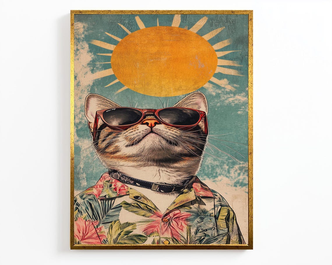 Retro Cool Cat Sunglasses Hawaiian Shirt Sun Vintage Pop Art Poster - Image 4