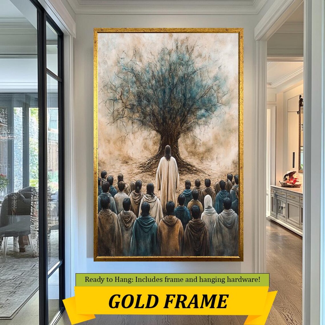 Jesus Teaching Followers Beneath Large Olive Tree Muted Watercolor Print - Image 5