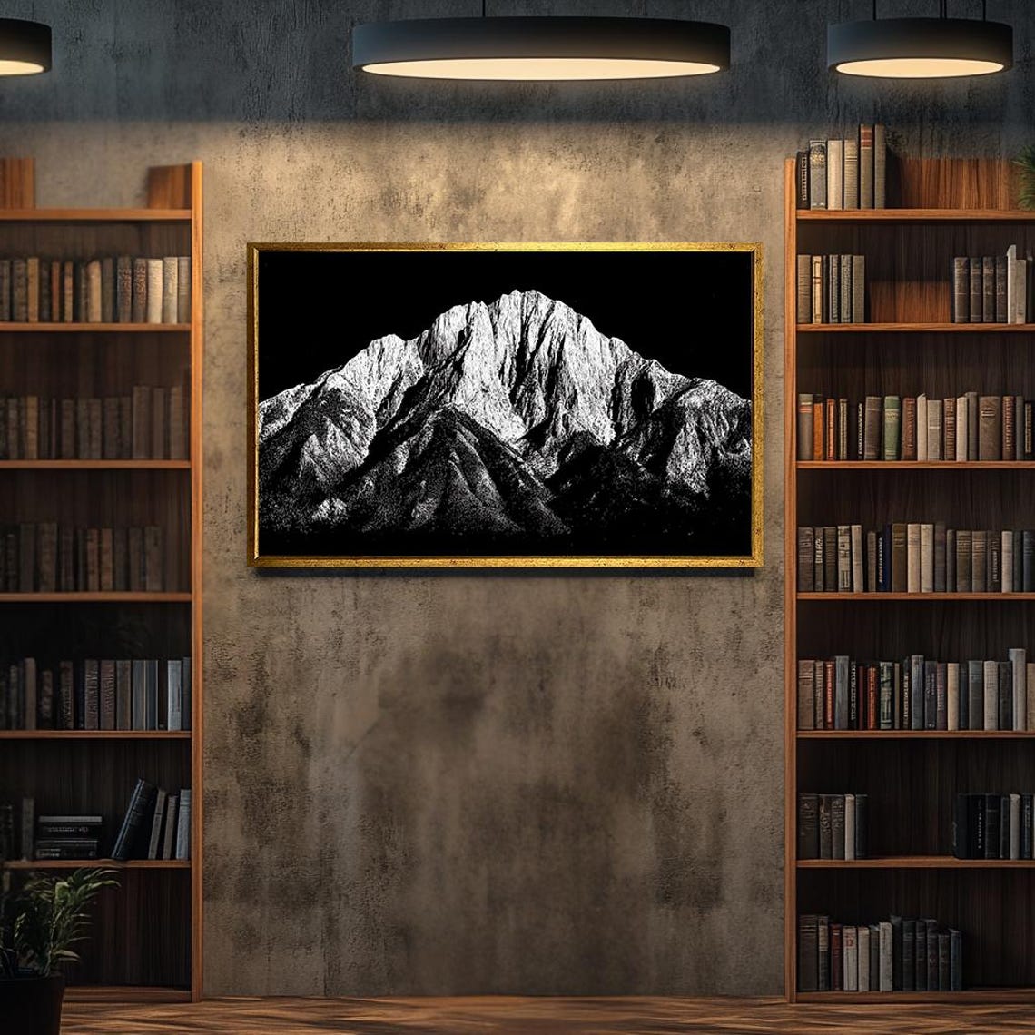 Black And White Mountain Art Print Minimalist Mountain Landscape Drawing Modern Nature Wall Art Monochrome Mountain Illustration - Image 3