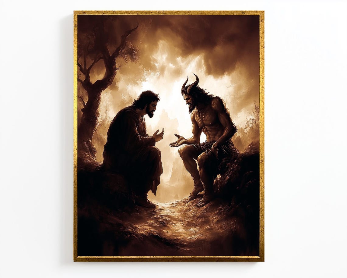 Jesus Facing The Devil In The Desert Temptation Biblical Art Poster - Image 4