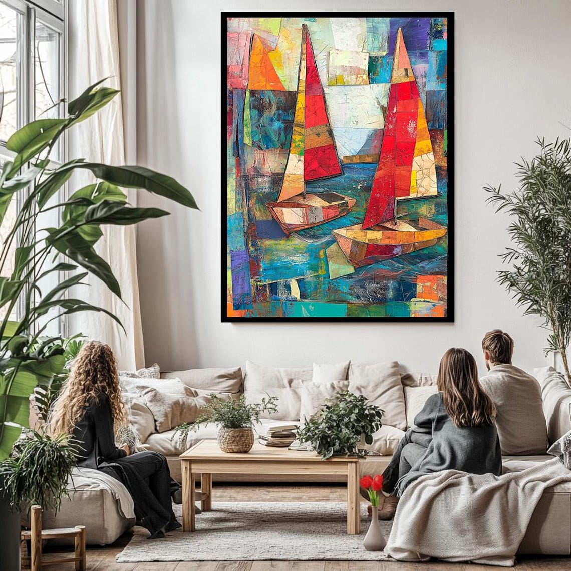 Cubist Sailing Boats Colorful Patchwork Nautical Abstract Art Poster - Image 3