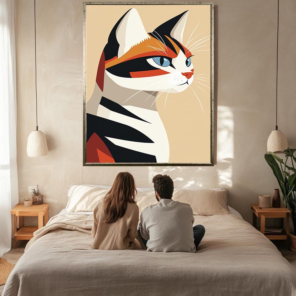 Minimalist Calico Cat Face Geometric Abstract Modern Feline Poster - Image 2