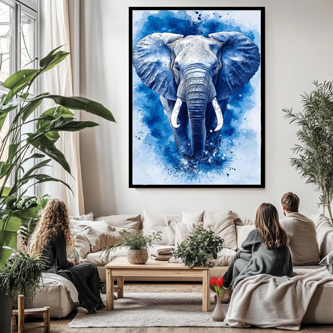 Blue Elephant Abstract Modern Wildlife Art - Image 3
