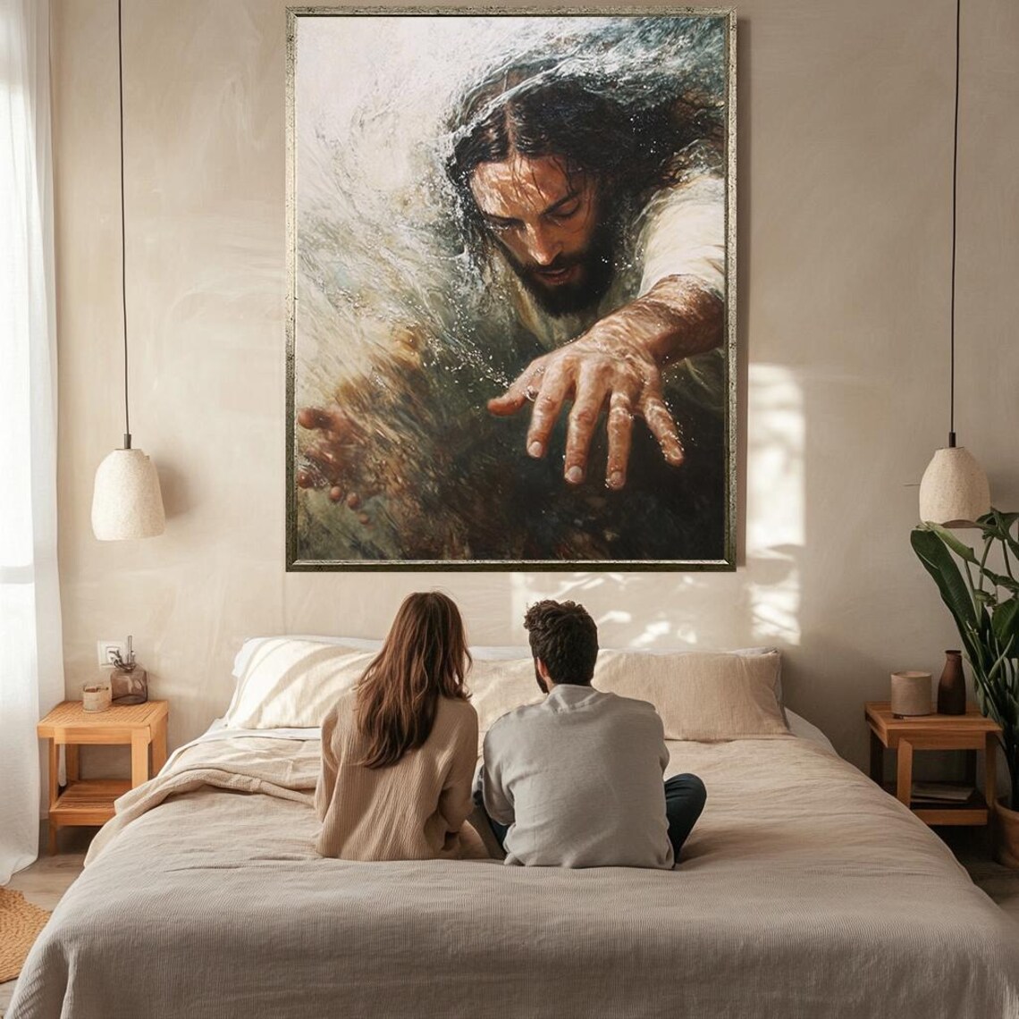 Jesus Reaching Through Water Hand Outstretched Powerful Faith Poster - Image 2