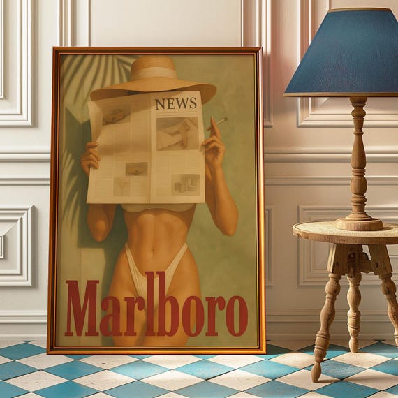 Vintage Cigarette Western Poster Print Retro Marlboro Art Model Bikini Preppy Posters