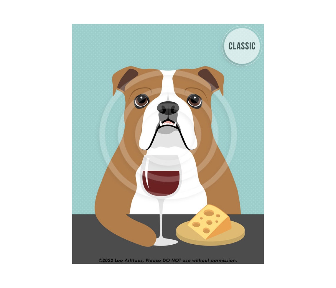 515dp Dog Art Prints English Bulldog Drinking Wine Wall Art English Bulldog Gifts English Bulldog Art Dog Portrait Wine Home Decor