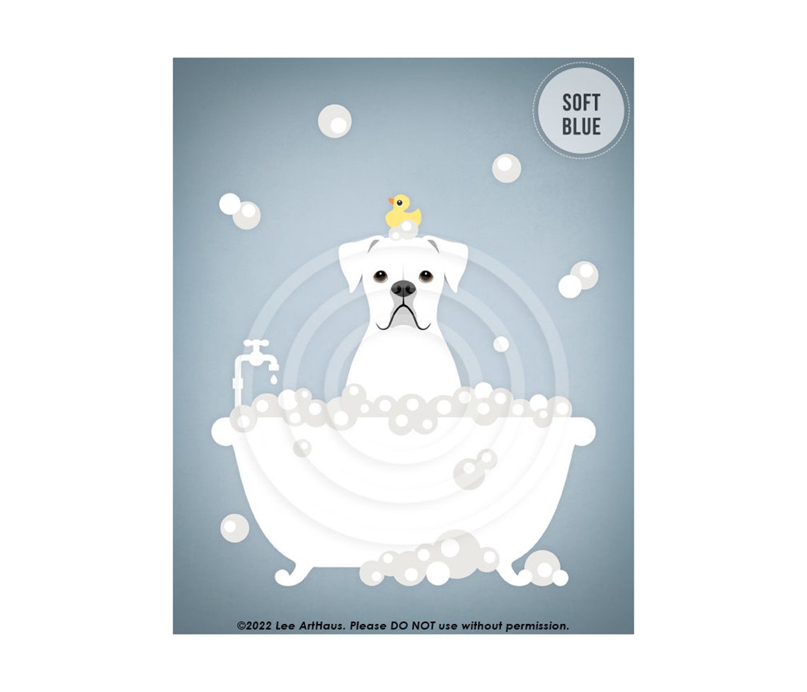 White Boxer Dog Bubble Bath Rubber Ducky Pink Bathroom Dog Poster - Image 2