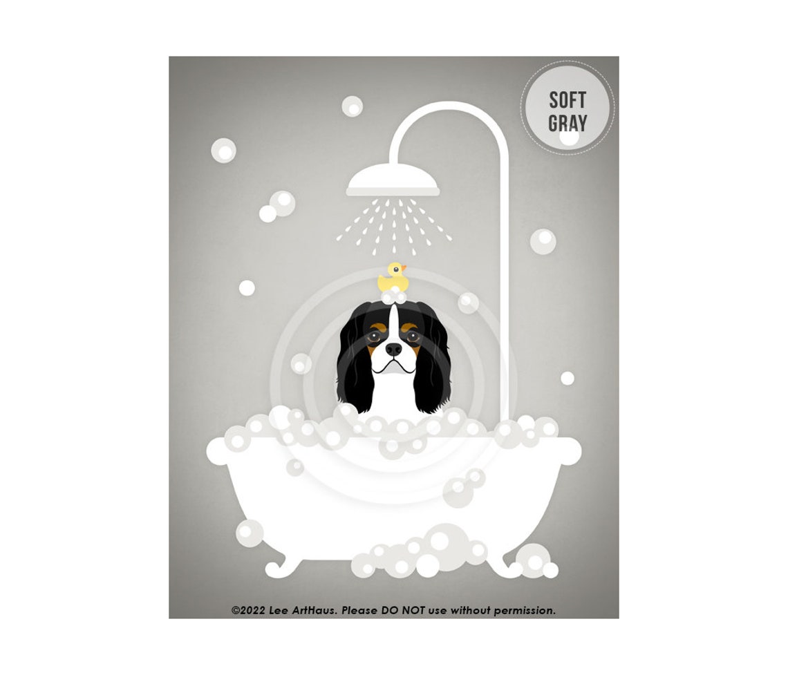 Cavalier King Charles Spaniel Bubble Bath Shower Teal Bathroom Poster - Image 3