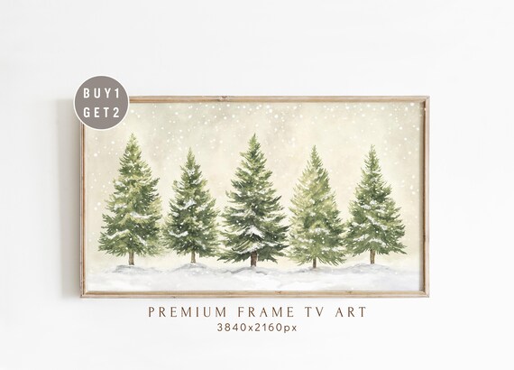 Snowy Winter Forest Landscape Evergreen Trees Frame TV Art Print