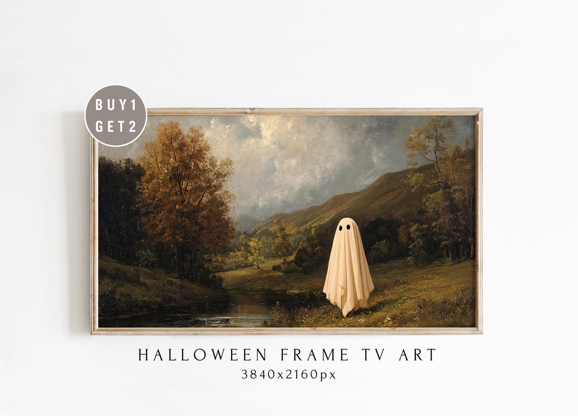 Halloween Frame Tv Art In Autumn Landscape Vintage Haunted Painting Spooky Fall Forest Decor Rustic