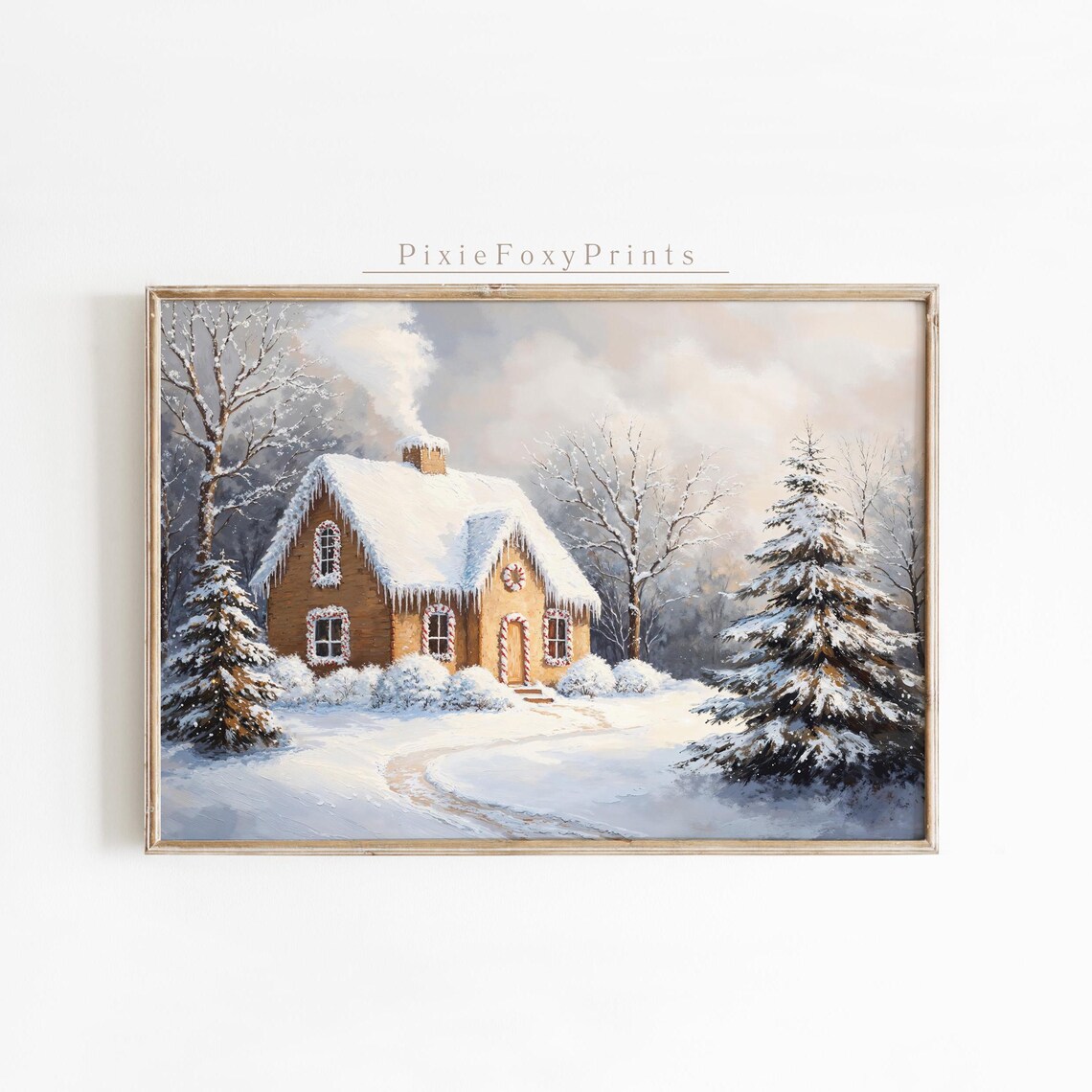 Snowy Gingerbread Cottage Winter Village Christmas Landscape Poster